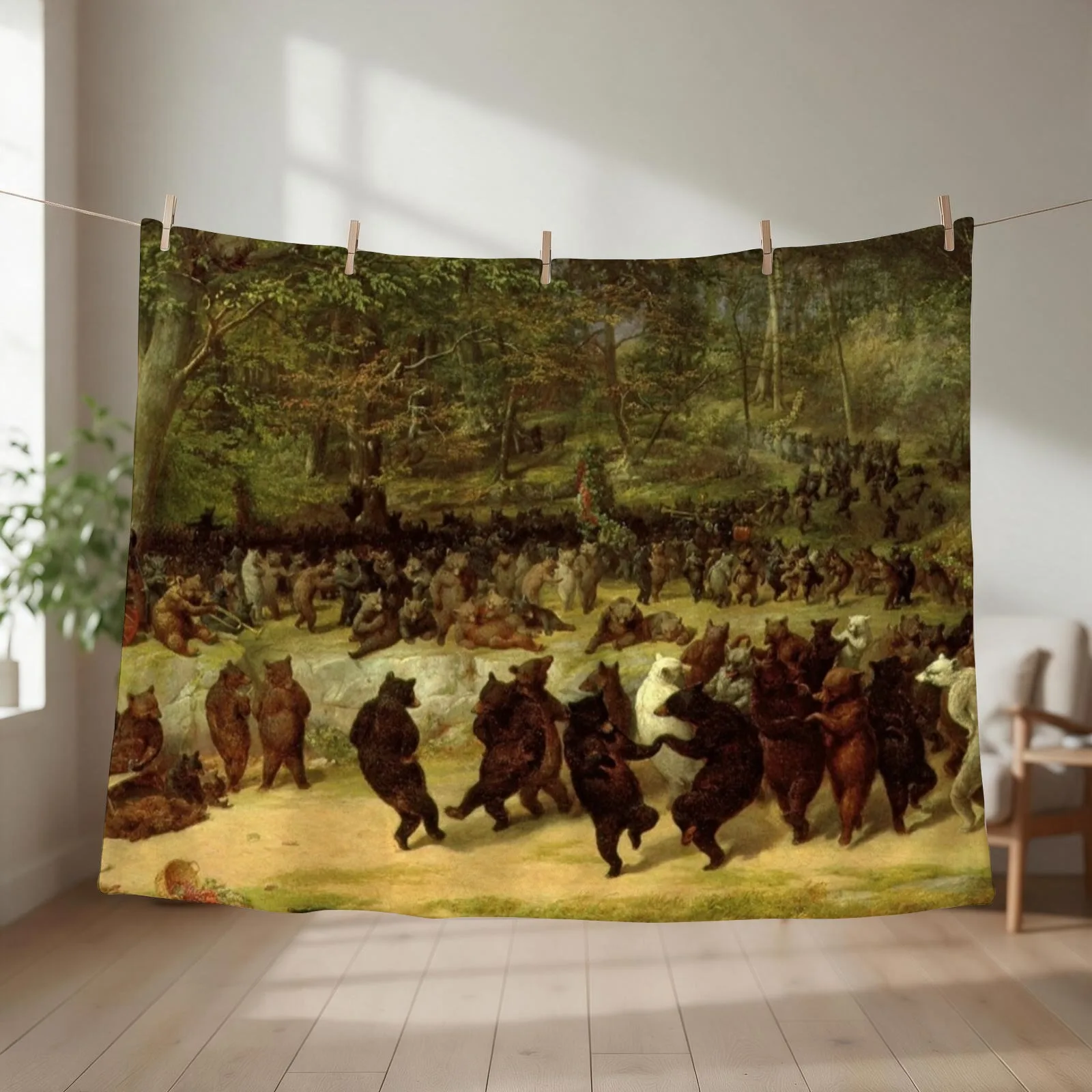 The Bear Dance Painting - William Holbrook Beard Throw Blanket couch cozy soft plush fuzzy picnic outdoor blanket