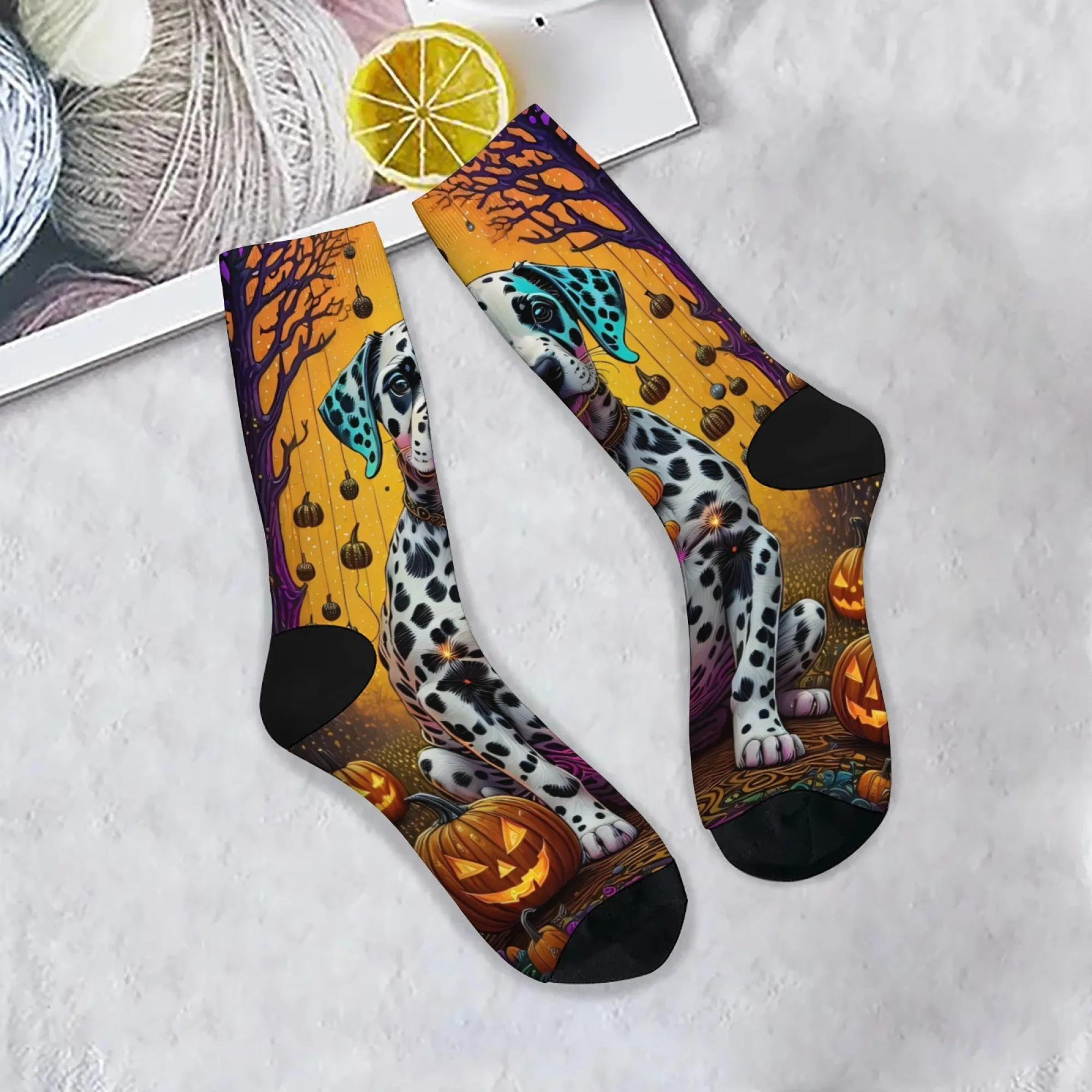 Harajuku Retro Kürbis Dalmatiner Print Herrensocken Bequeme, atmungsaktive, rutschfeste Freizeitsocken Novel Street Style Crew Socken
