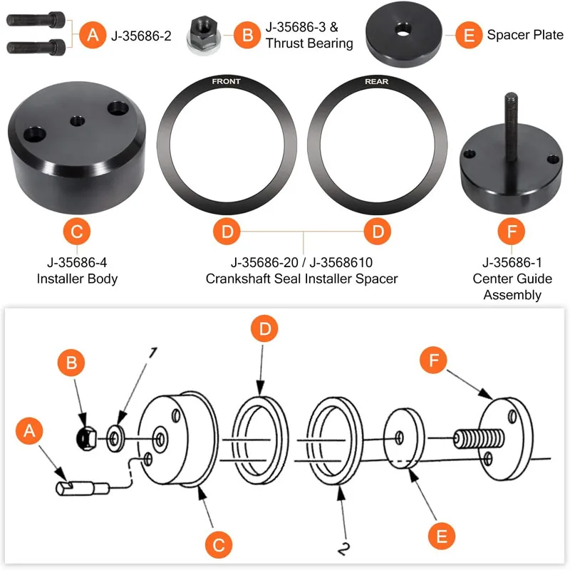 J-35686-B Front+Rear Crankshaft Seal & Wear Sleeve Installer For Detroit Diesel Series 60 Two Cycle 92 Engines