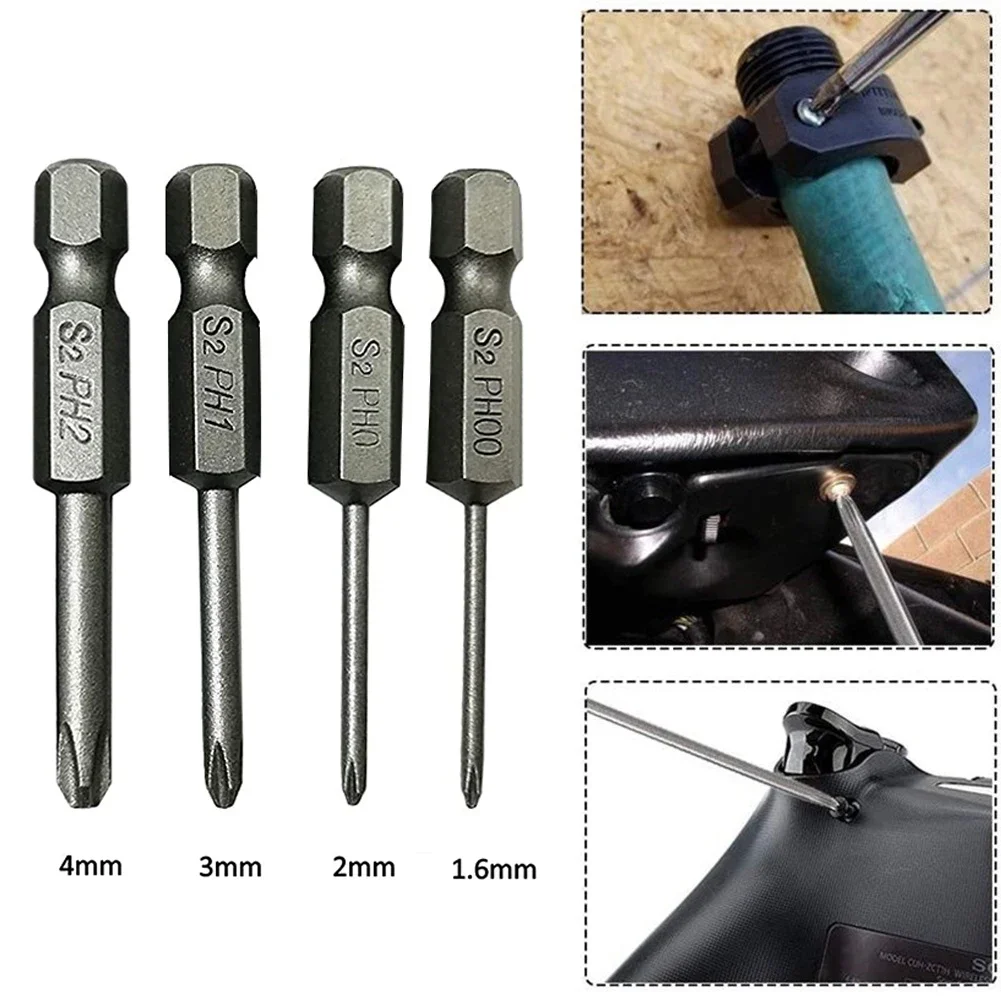 4 Pcs 50mm Cross Screwdriver Bits 6.35mm Hex Shank PH00/PH0/ PH/PH2 For Electric Screwdriver Drill Power Tool Accessories