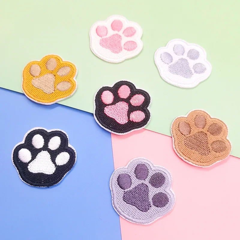 Cartoon Embroidery Iron on Patch Patches on Clothes Cat Dog Paws Applique Badges on T-shirt Jacket Sticker