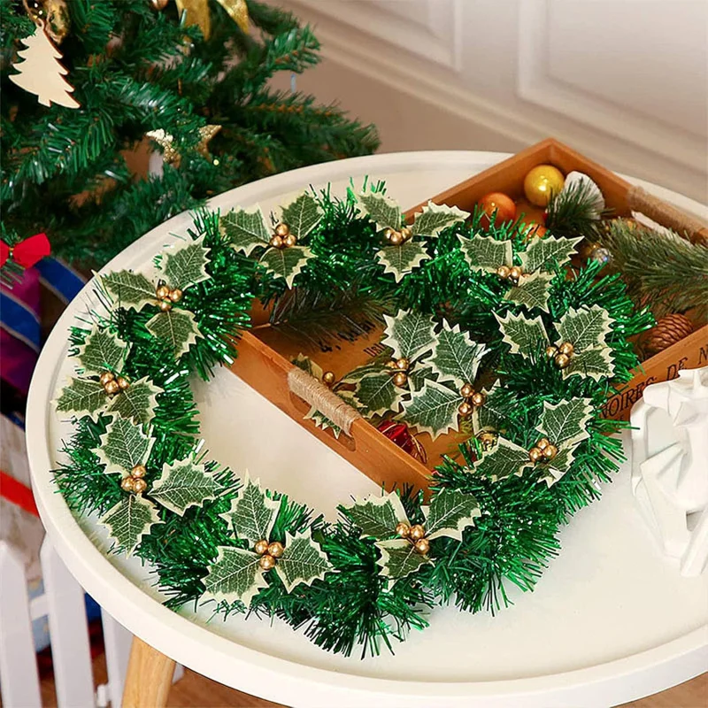 10 قطع من أعواد توت عيد الميلاد الاصطناعية، أوراق شتوية خضراء لعيد الميلاد إكليل الكيك توبر هدية صندوق الديكور لوازم الحرف اليدوية