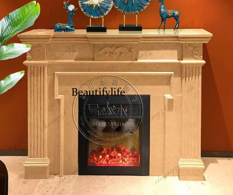 Marble mantel European carved fireplace natural stone decorative cabinet villa living room