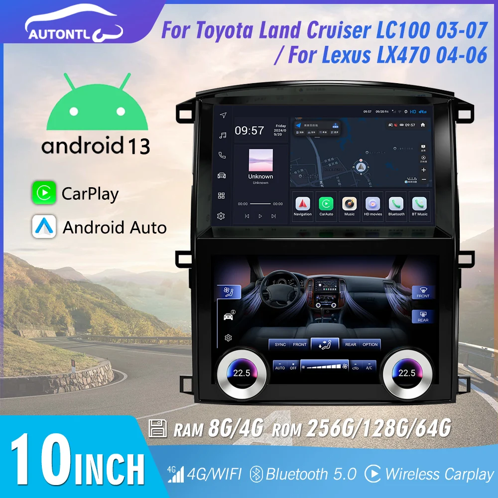 Multimedia Android Car Radio For Toyota Land Cruiser LC100 2003-2007 Lexus LX470 Auto Carplay Navigation Head-Up Display Upgrade