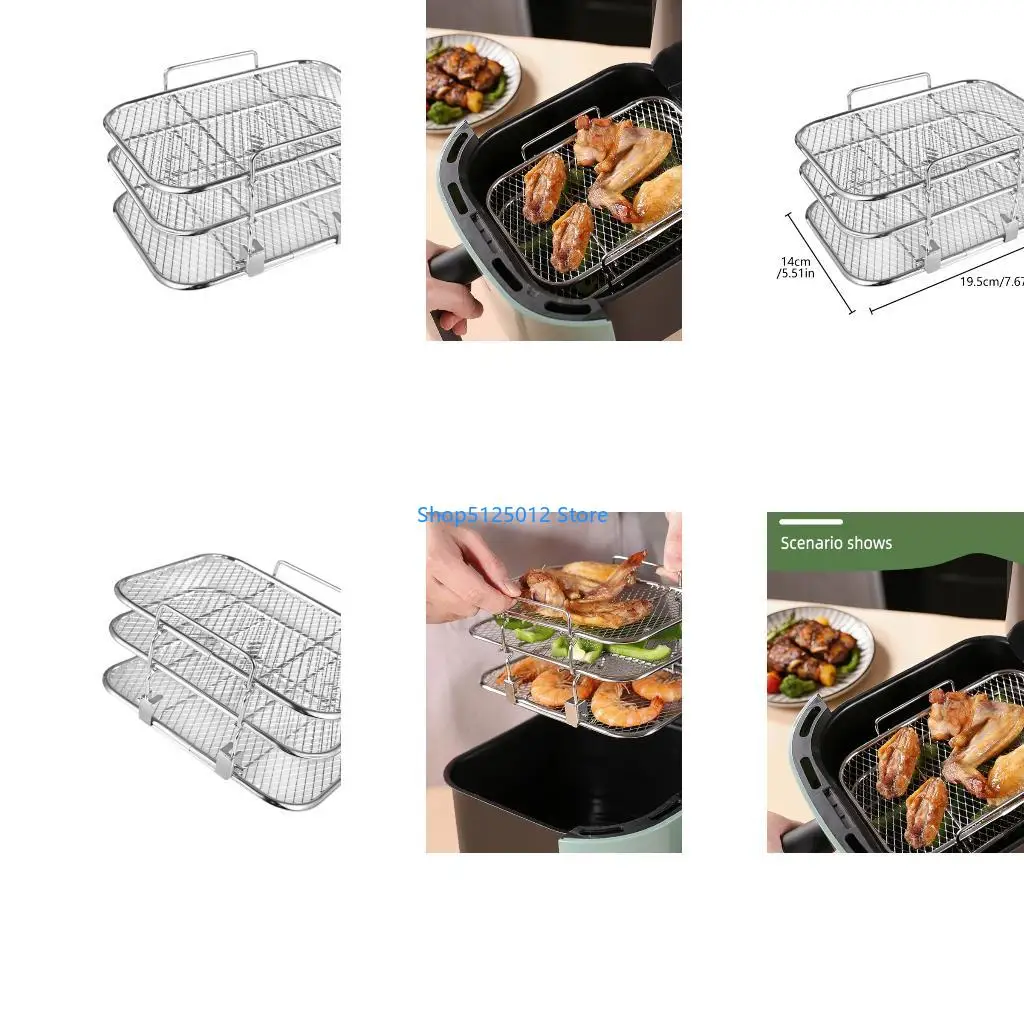 G8TC 304 Stainless Steel 3 Layer Cooking Rack Air Fryers Baking Rack Suitable for Baking Grilling and Air Frying