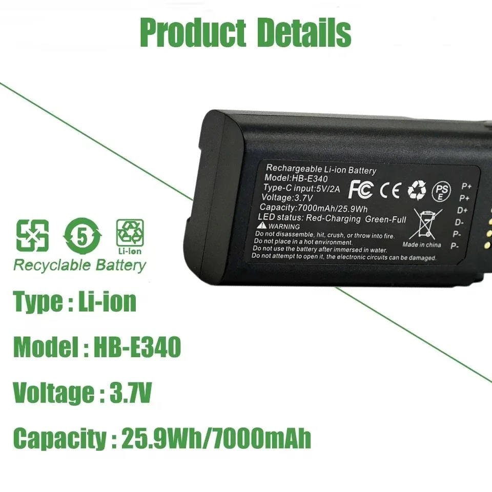 HB-E340 3.7V 7000mAh 25.9Wh Type-C Replacement Li-ion Battery for Eufy E340 Security Video Doorbell Camera C30 C31 Video Smart