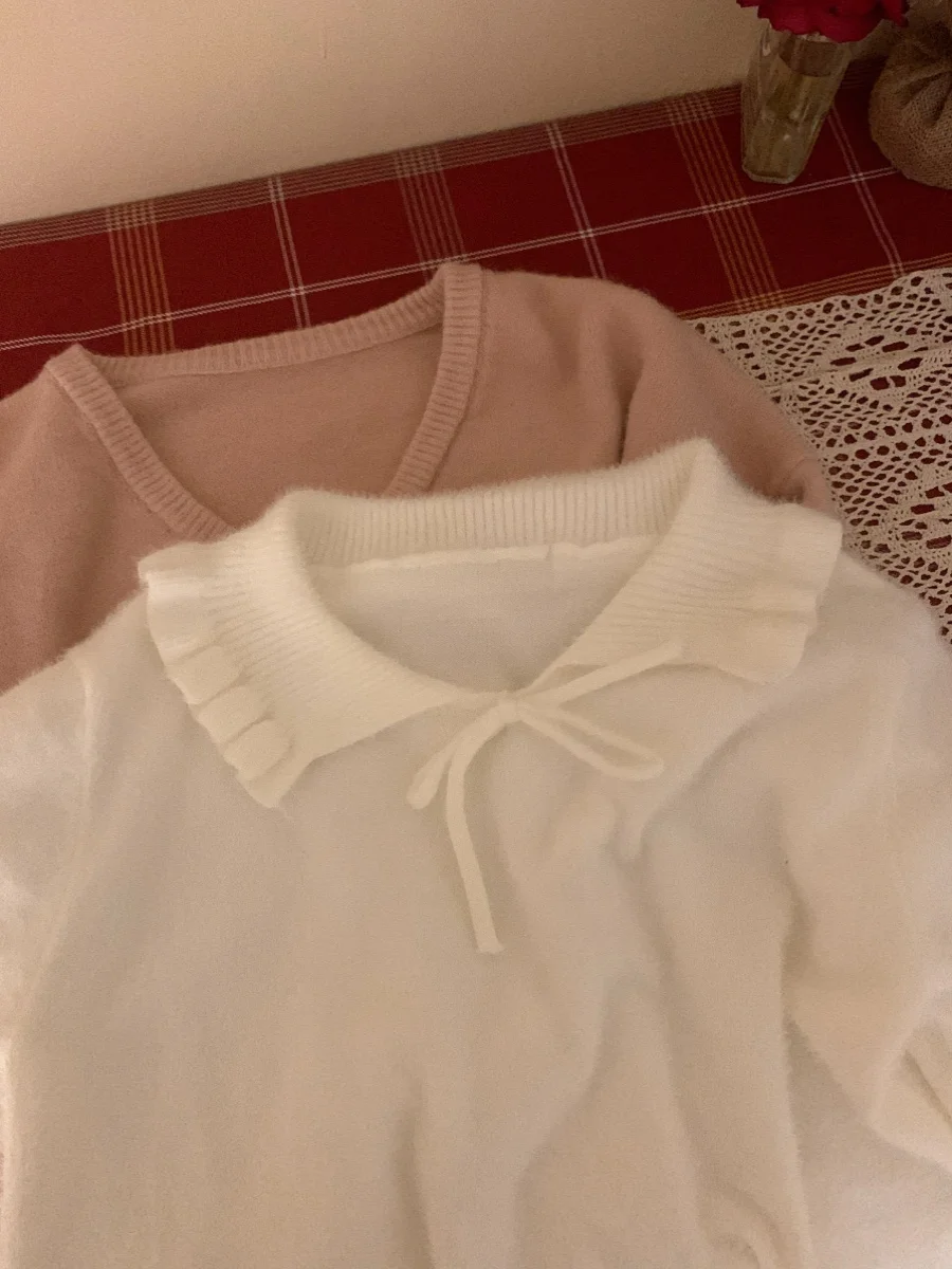 

Осень-зима, новый пушистый воротник с рюшами для девочек, вязаный свитер, кукла, внутренняя одежда, мягкий модный топ в стиле Лолиты для сестры