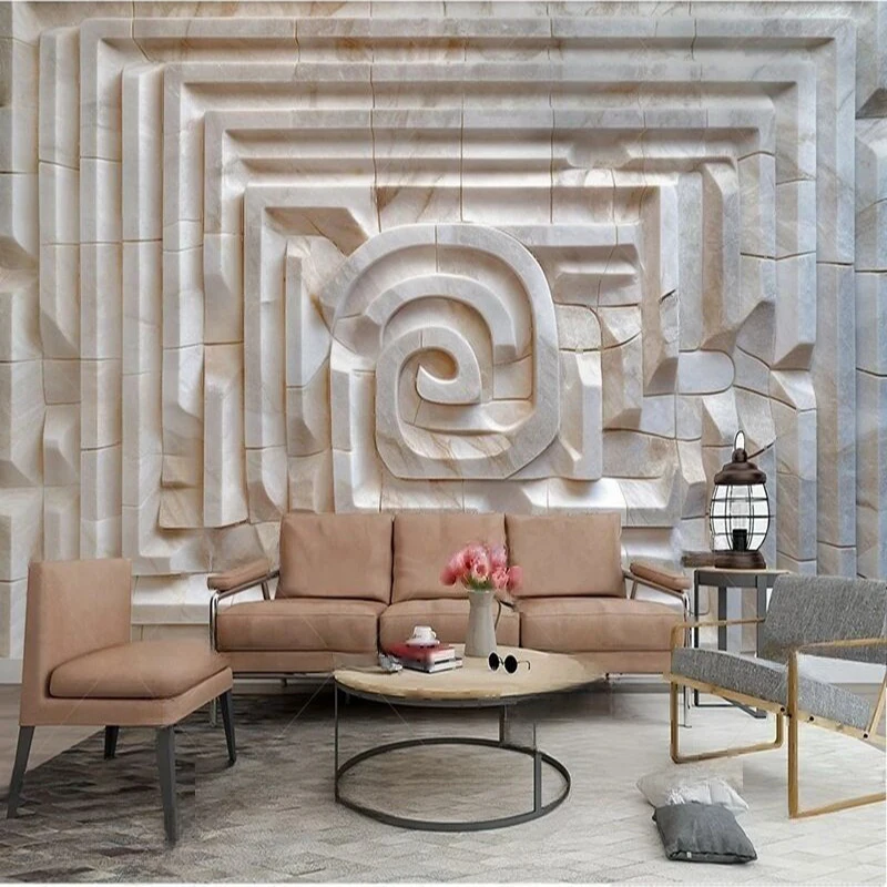MU8696 الفن الحديث البسيط مربع نمط الحجر الثقافي الإغاثة لوحة الصخور أريكة التلفزيون حائط الخلفية
