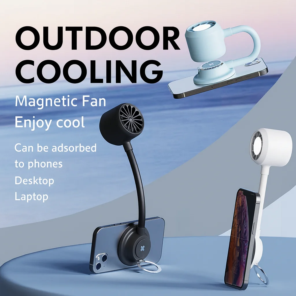 

Magnetic Mini Fan, Rotatable, 3-Speed, Night Light, Long Battery Life, Foldable Stand, Portable (White/Blue/Pink/Black)