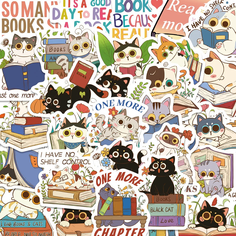 

60PCS Cute Kitty and Book Stickers DIY Animals Graffiti Decals For Laptop Suitcase Hand Account Refrigerator Cartoon Toy Sticker