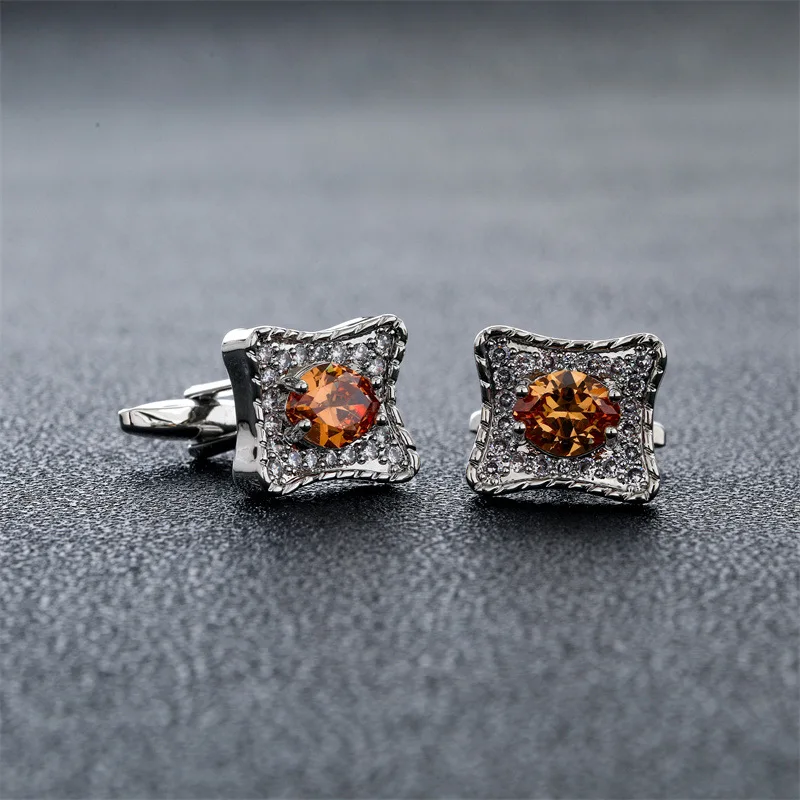 

Men's French Cufflinks Square Zircon Rhinestones Cuffs Buttons High-end Business Banquet Wedding Dress Shirts Accessories Gifts