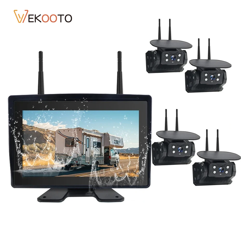 

9" Recording Monitor 1080P Strong Magnetic Solar Wireless Backup Camera Night Vision Waterproof No Wiring For Trailer RV Truck