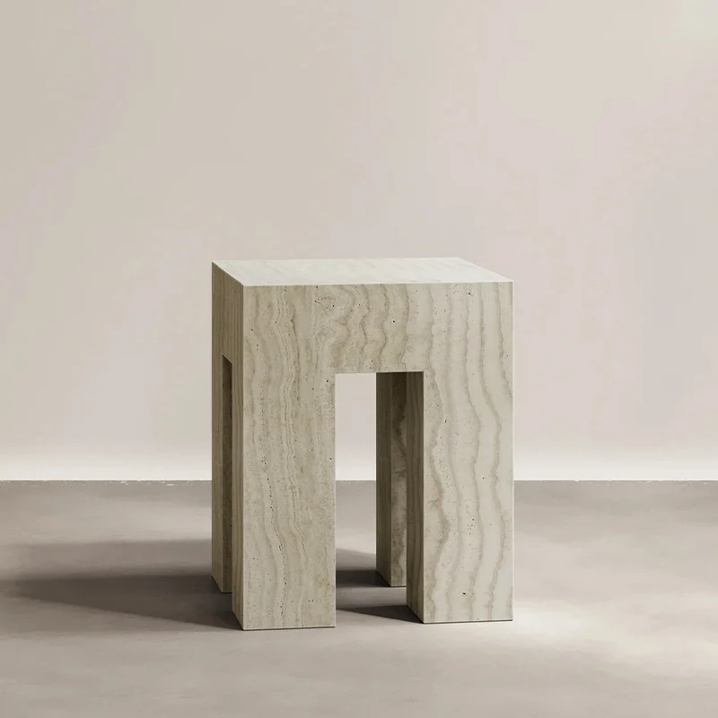 #Dream Home Luxury Modern Side Table Unique Geometric Cut Out Travertine Natural Stone Accent Table Living Room Villa