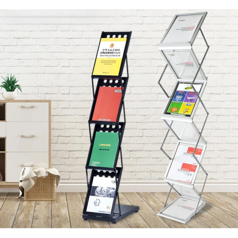 custom.Modern Multi-Layer Foldable Floor Magazine Rack Newspapers Brochures Internet Usage