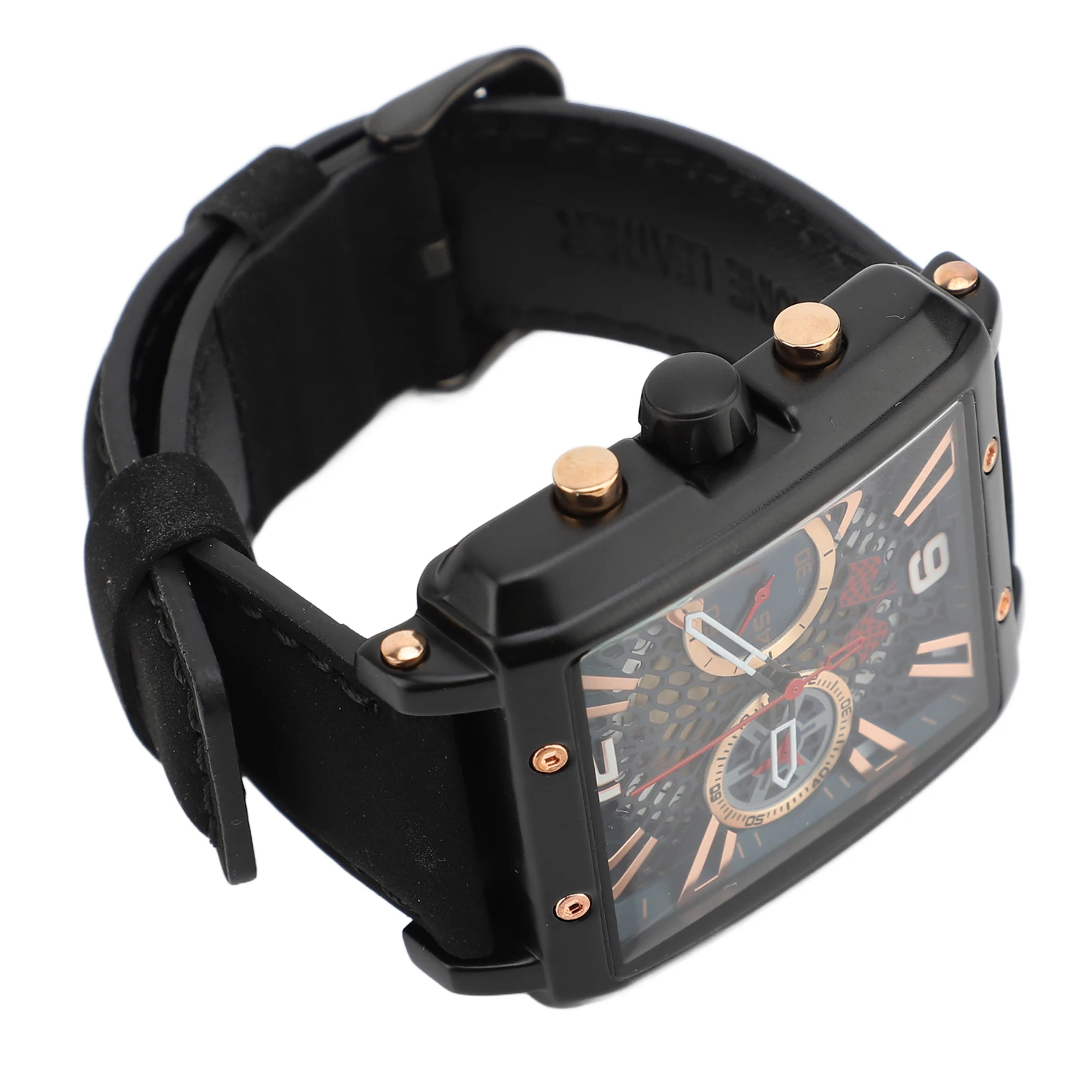 ساعة عمل كوارتز كرونوغراف تناظرية ممتازة، قرص مستطيل مقاوم للماء، قرص فرعي مزدوج، ساعة عمل عصرية للرجال #4