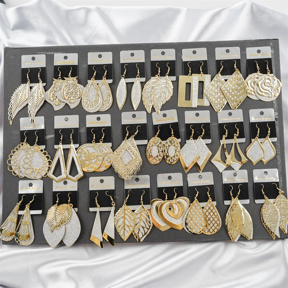 20Pairs/Lot Modern Unique Frosted Natural Leaf Big Long Drop Dangle Geometry Earrings for Women Wedding Party Jewelry Gifts