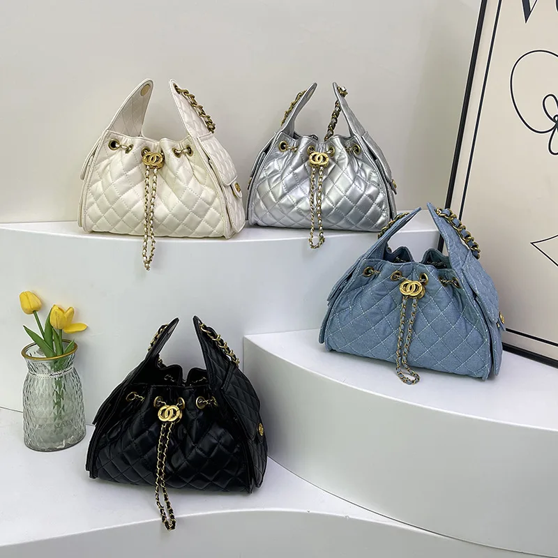 حقائب نسائية عصرية - محفظة برباط هيبي عتيقة، حقيبة دلو بسلسلة ماسية، حقيبة كتف كروس وحقيبة كتف تحت الإبط، أزياء ريترو