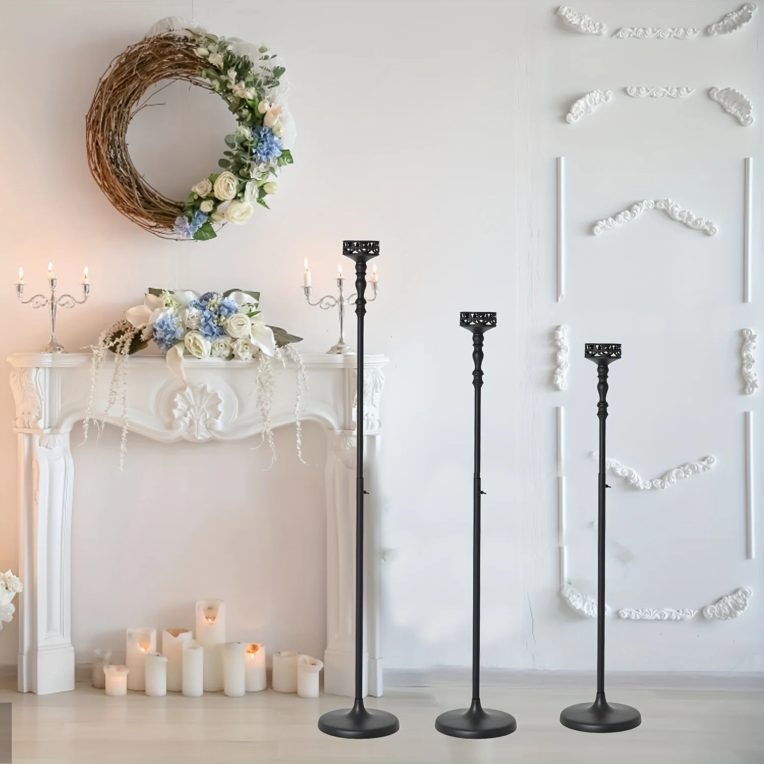 

3pcs Floor Candle Holders for Home Decor, Metal Taper Candle Holders for Dining Room, Halloween, Christmas, Weddings, Birthdays