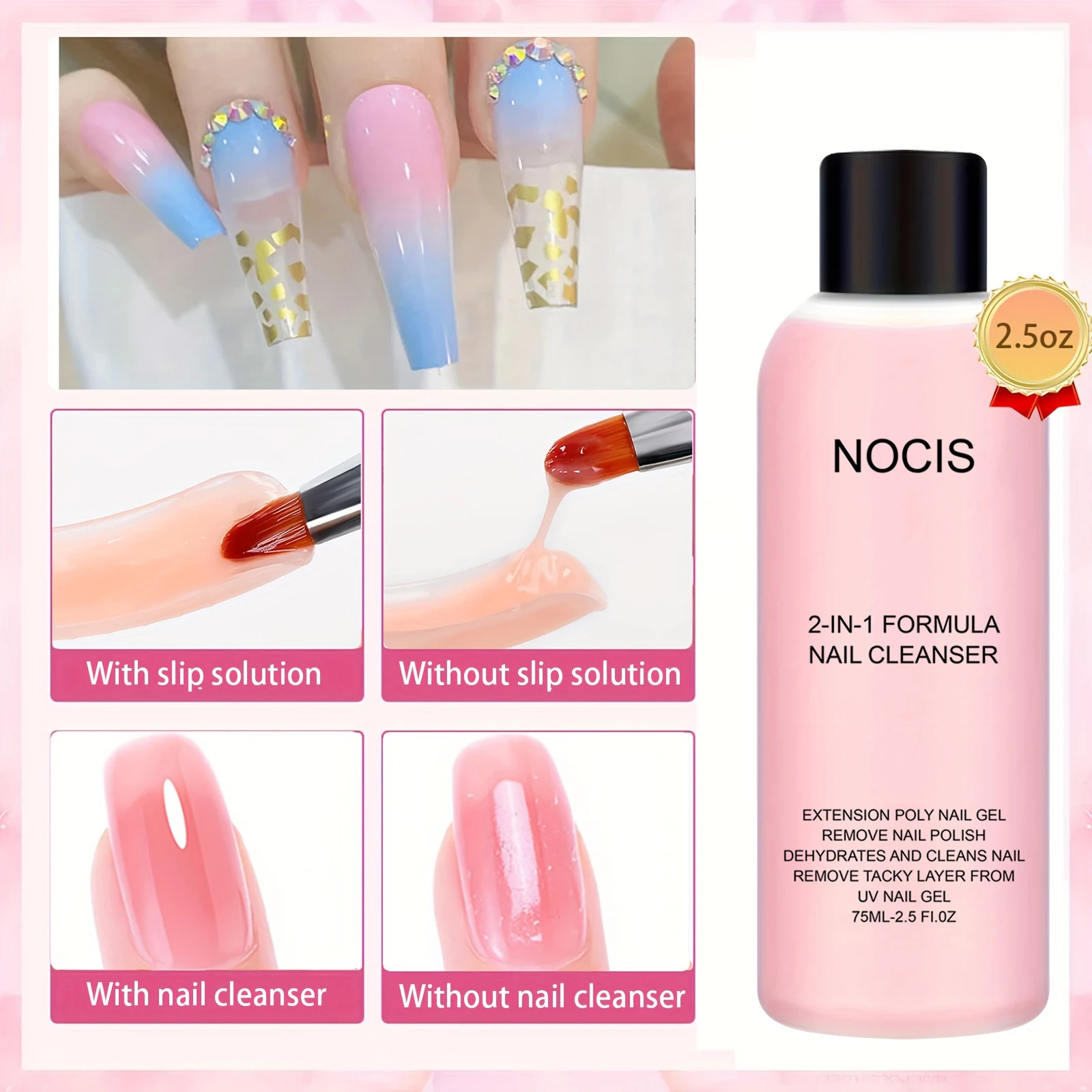 2in 1 Gel Cleanser for Nails & Polish Remover, Professional Slip Solution for Poly Gel Nails for & LED Gel, Anti-Stick Formula, 썸네일 4