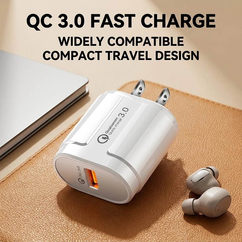 Fast Charging Block 18W QC 3.0 USB Wall Charger Single Port Travel Power Adapter 100-240V Wide Voltage Safe Protection