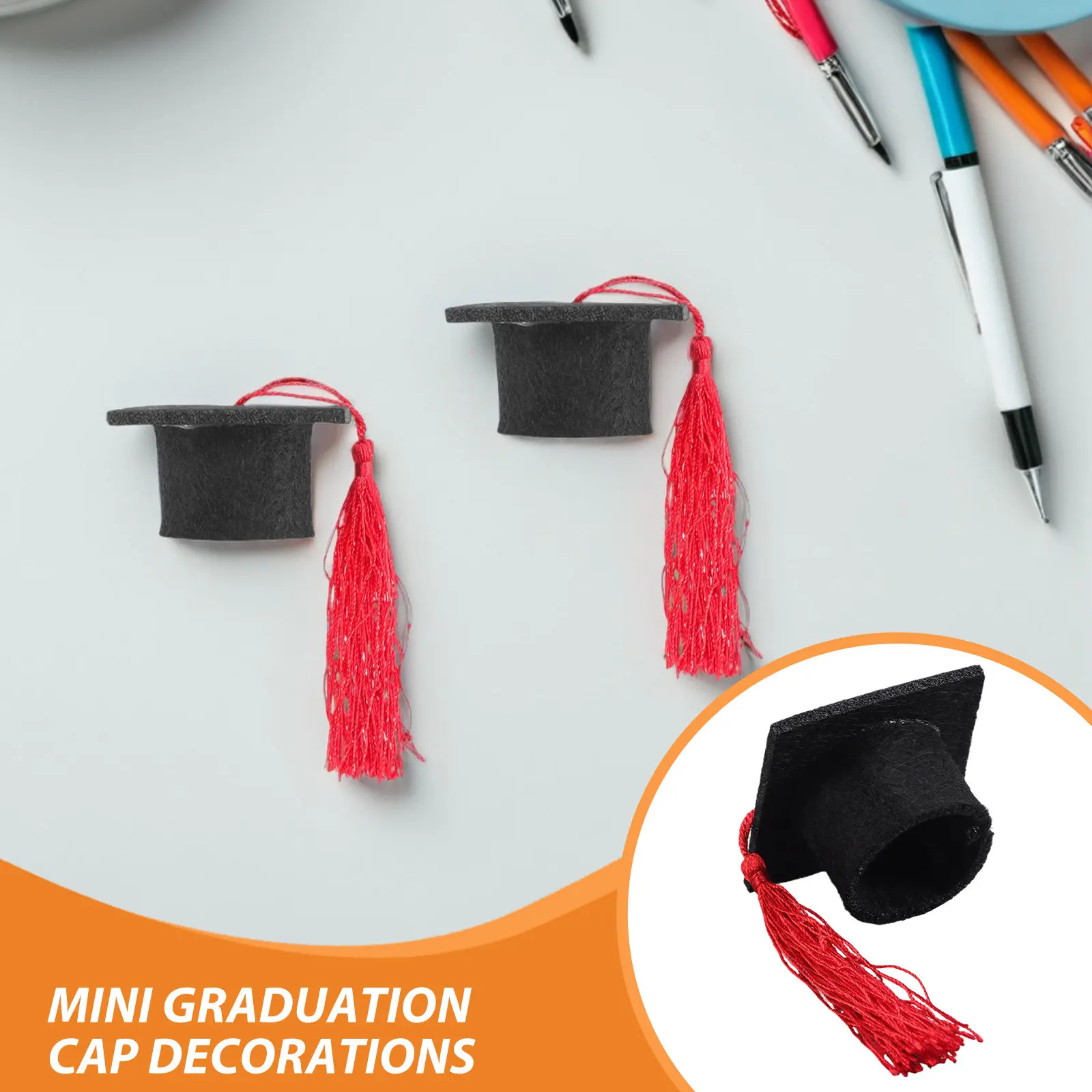20Pcs Mini Graduation Caps with Tassels 2.2x2.2x1.3in Realistic Grad Hat Decor for Cake Wine Bottle Graduation Party Table view 5