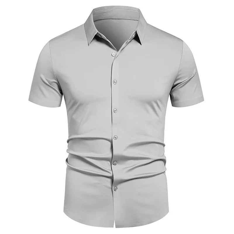No Ironing Business Shirts Men's Summer Solid Color Short Sleeved Formal Work Shirt Men Fashion Comfortable Versatile Shirts Top view 5