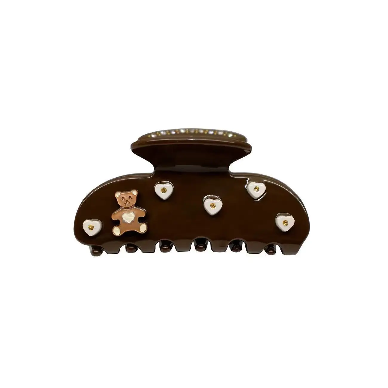 Lovely Teddy Bear Hair Clip Playful Animal Heart Dark Chocolate Brown Hair Claw for Women Girls Sweet Style Hair Accessories
