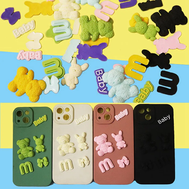 5pcs/set 3D Silicone Cute Smile Bear Bow Cell Phone Case Decoration Sticker No-Adhesive DIY Phone Cover Sticker