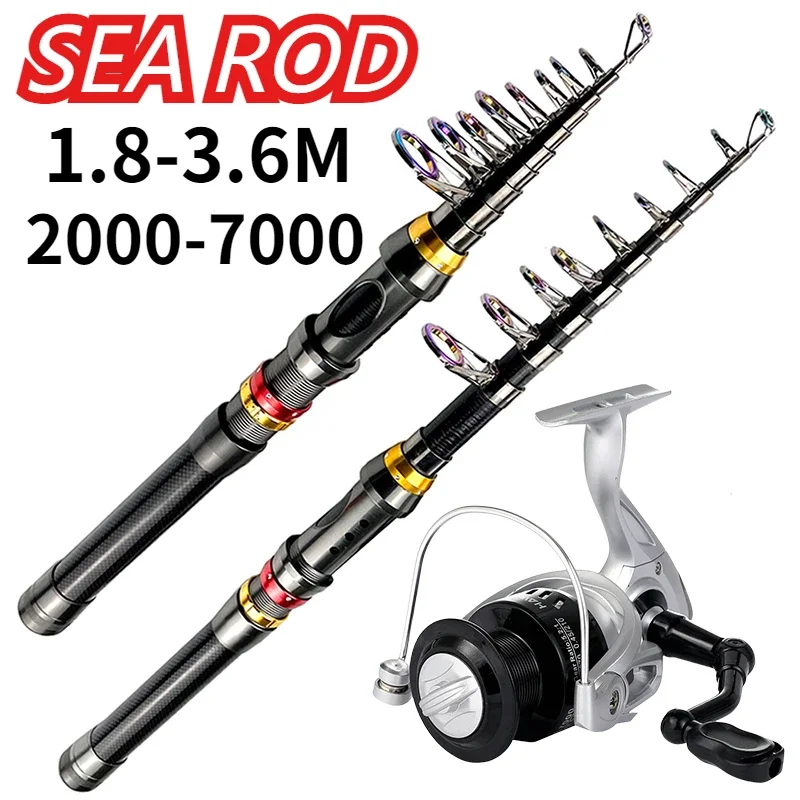 

Ultralight Telescopic Sea Fishing Rod 1.8-3.6M and Spinning Reel 2000-7000 Series Drag 8KG Combo Portable Travel Fishing Tackle