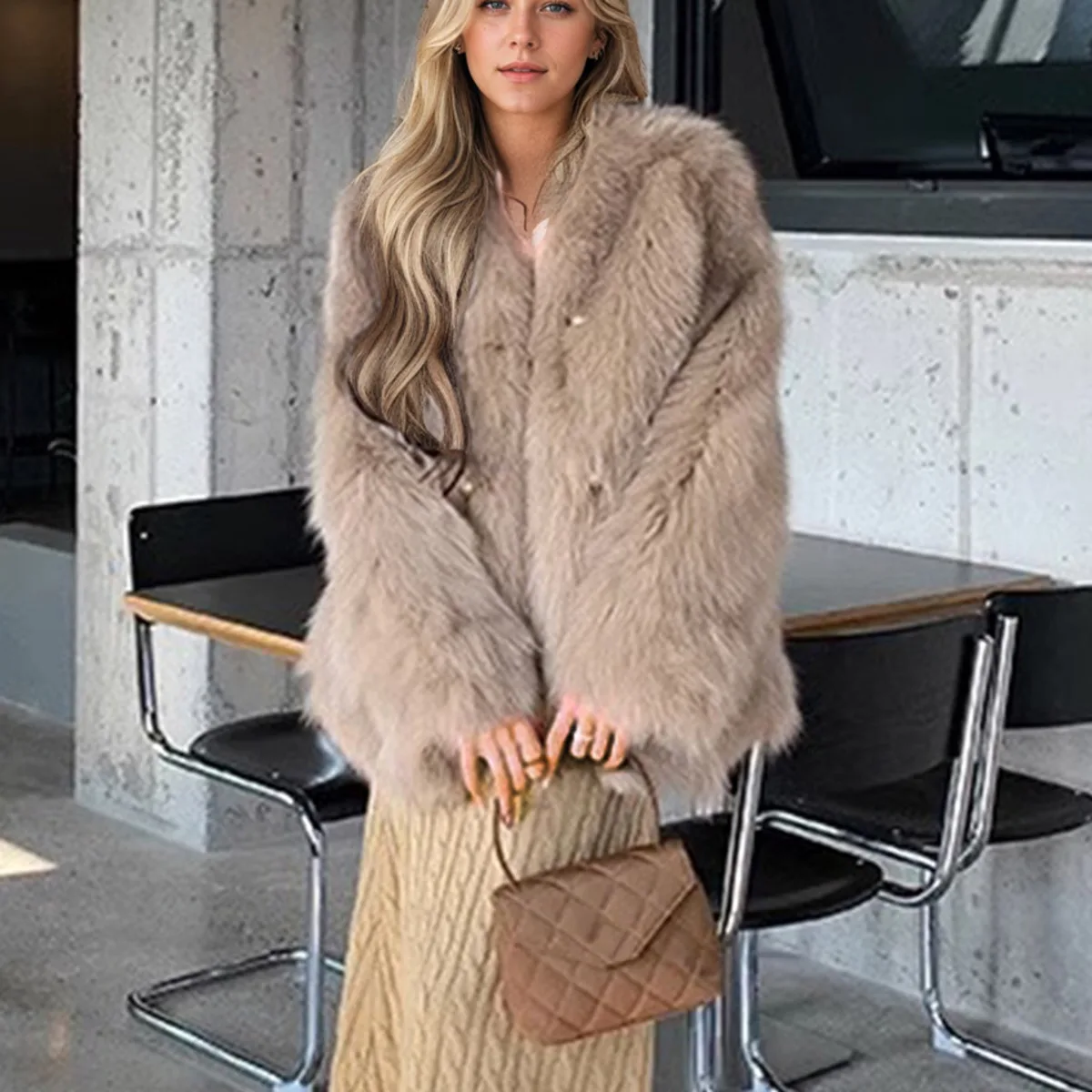 BJTZ 2025 جديد الشتاء فو الفراء معطف المرأة التخسيس مصمم قسط أنيقة الحد الأدنى كسول نمط مريح ملابس خارجية غير رسمية #4