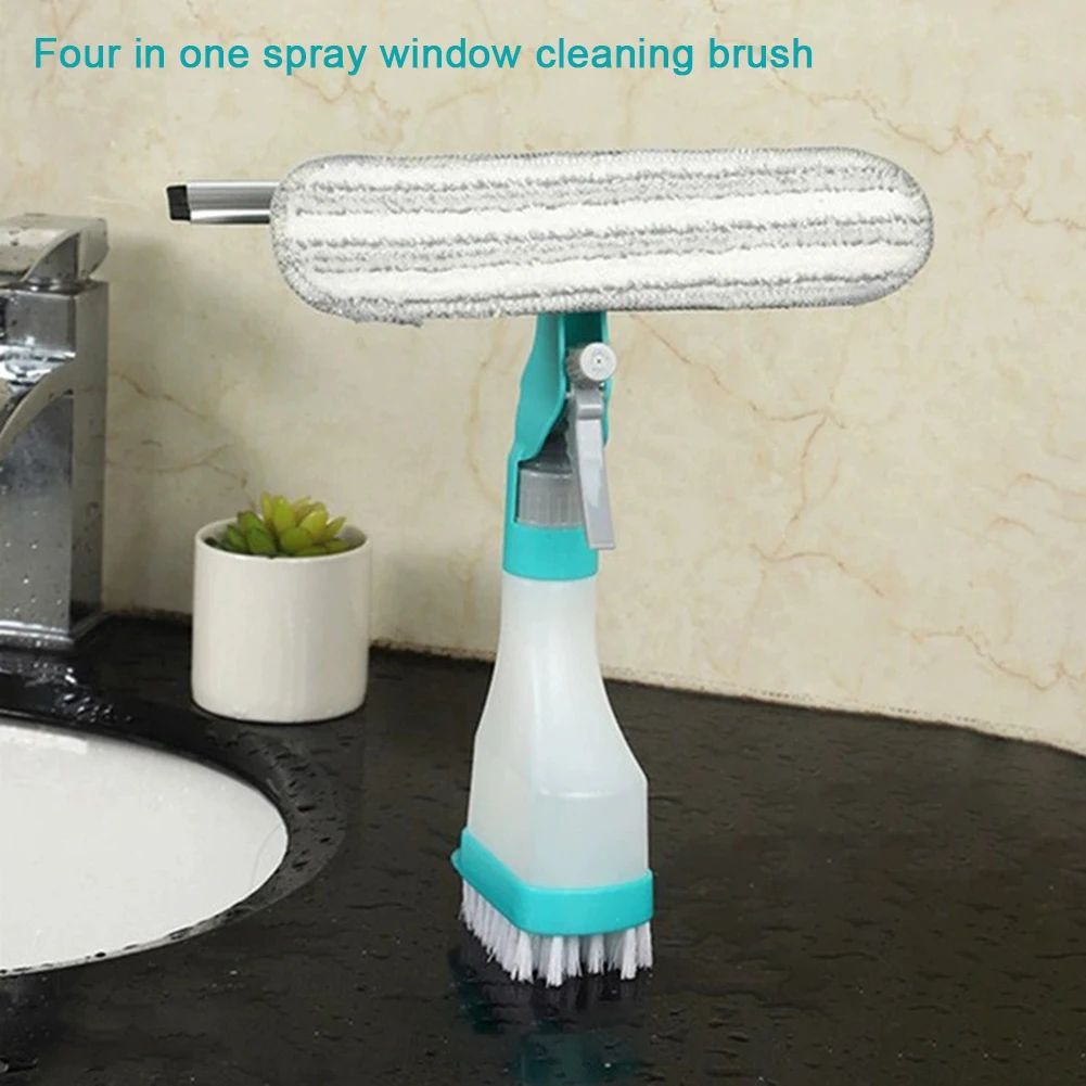 

4 In 1 Window Cleaning Kit With Double Side Sponge Scrub/Scraper/Spray/Brush For Car Windshield