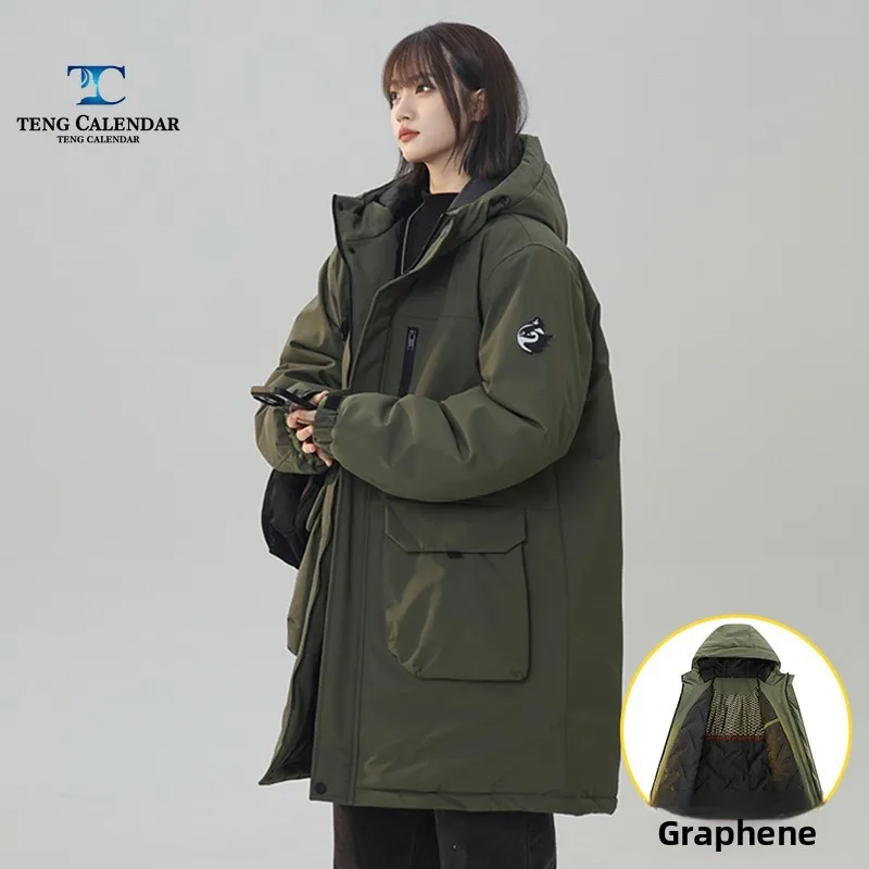 Hooded Workwear Down Cotton Jacket, Medium To Long Thick Assault Couple Jacket, 2025 Winter New Style