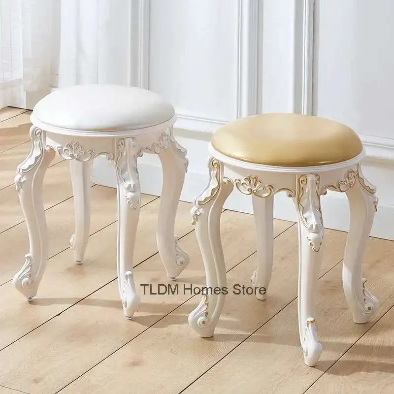 

European-style Vanity Stool Soft Bag Small Round Stool Home Living Room Chairs Manicure Piano Pouf Ottoman