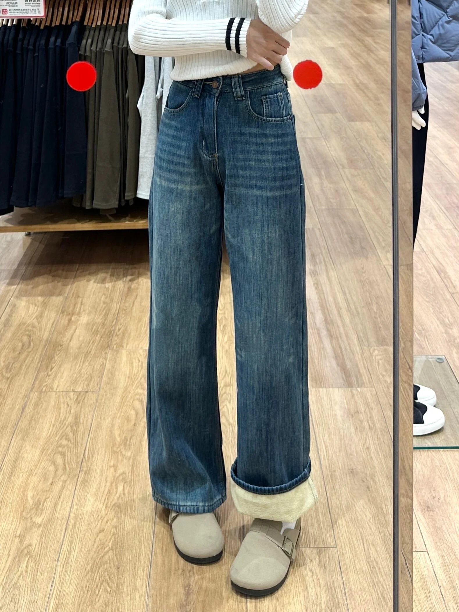 

Женские джинсы прямого кроя на флисовой подкладке с высокой талией, карманами, теплые, для средней зимы, в уличном стиле, свободного кроя, повседневные, из денима