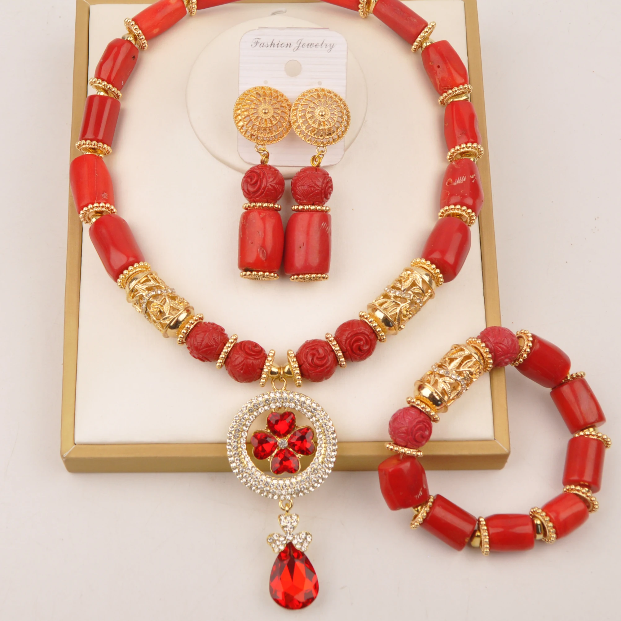 

Real Red African Coral Necklace Nigerian Wedding Bridal Jewelry Sets