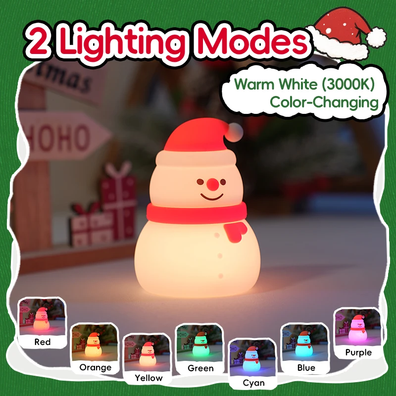 Christmas Snowman Night Light Adjustable Nursery Table Lamp Rechargeable Decorative Beside Lamp For Kids Gift