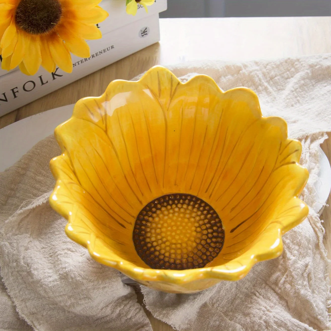 

Sunflower Design Bowl for Noodles, Desserts, Salads and Soups for Kitchen Dining Room Outdoor Party Decorations