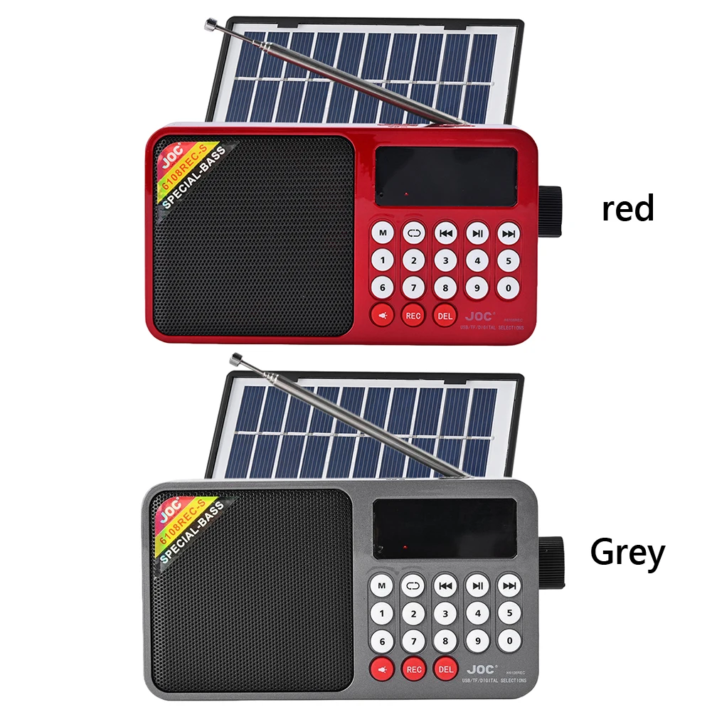 مشغل موسيقى MP3 يعمل بالطاقة الشمسية يدعم بطاقة TF ومحرك USB وراديو محمول مع شاشة عرض LED للمنزل في الهواء الطلق