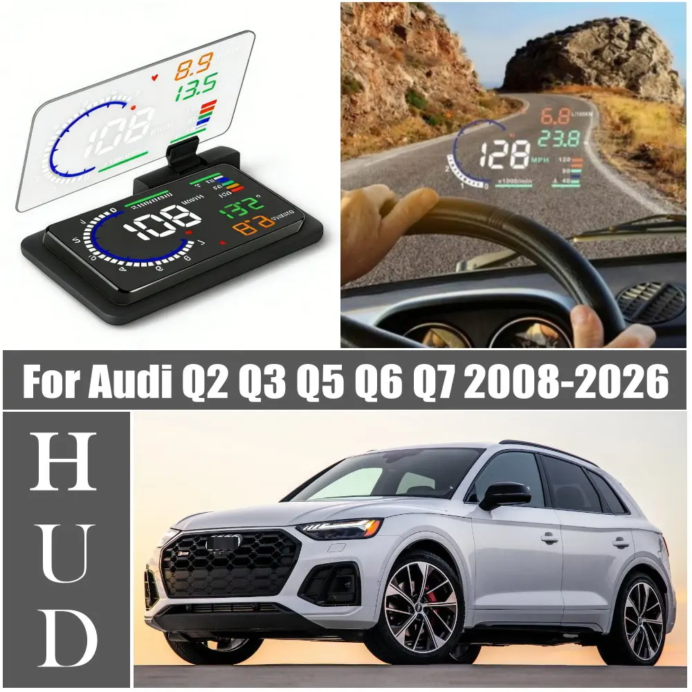 Car HUD Head Up Display LED Windshield Projection For Audi Q2 2019-2026 Q3 2018-2025 Q5 2008-2025 Q7 2005-2026