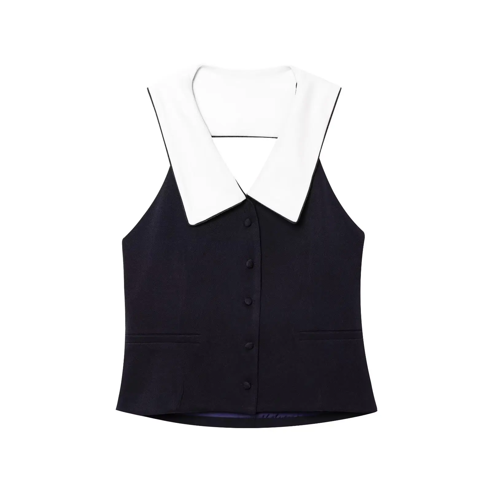 

ZBZA Spring New Women's Faion Vest Sle Top Trimmed Ladies' Wear Commute Sle Slim Fit No Sve Polyester Fiber