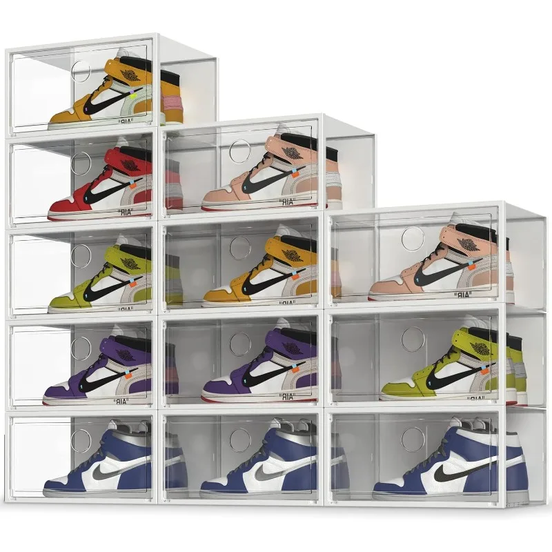 

XX-Large Shoe Storage Box Fit Size 13, Clear Plastic Stackable Shoe Organizer for Closet, Space Saving Sneaker Shoe Rack,12 Pack