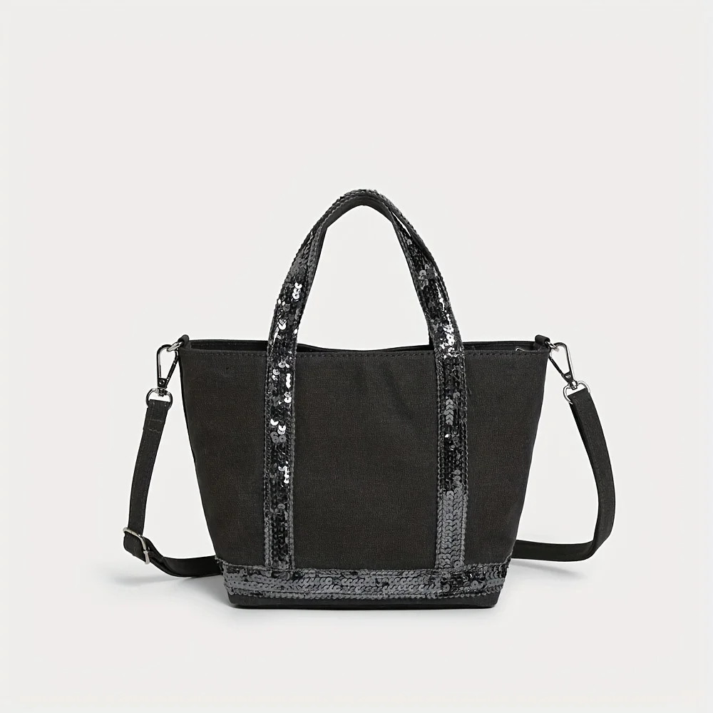 New style women's tote bag, fashionable trendy canvas small handbag, hand-carried bag, sequin shoulder messenger bag