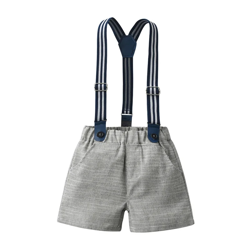 Top and Top-Ensemble de vêtements de gentleman pour enfants, chemises à nœud papillon à manches courtes et shorts à bretelles, olympiques pour