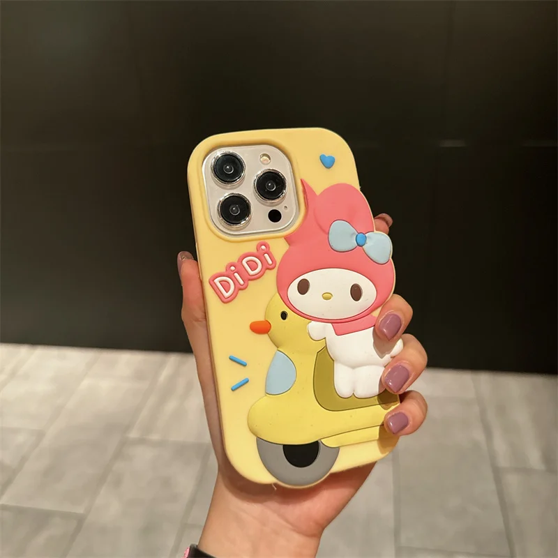 NEW Sanrio Hello Kitty My Melody 3D Phone Case For iPhone 15 14 13 12 11 Pro Max Cute Kawaii Soft Anti-Fall Silicone Back Case