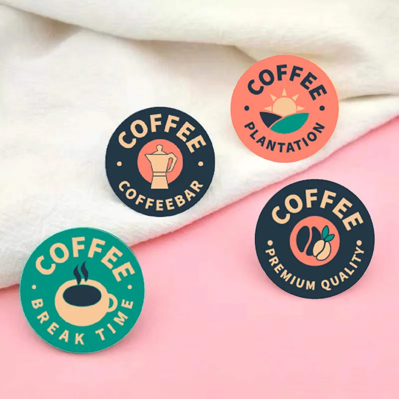 Coffee Plantation Enamel Pins Round Badge Coffee Pot Break Time Brooch Lapel Badges Jewelry Gift for Friends Barista