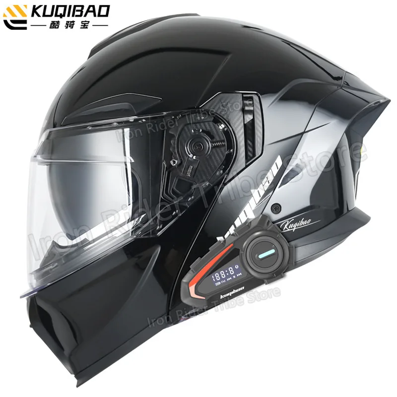 Kuqibao Modular Flip-Up Full Face Motorcycle Helmet Dual Visor Built-in Bluetooth Long Battery Life E-Scooter 3CDOT ECE Approved