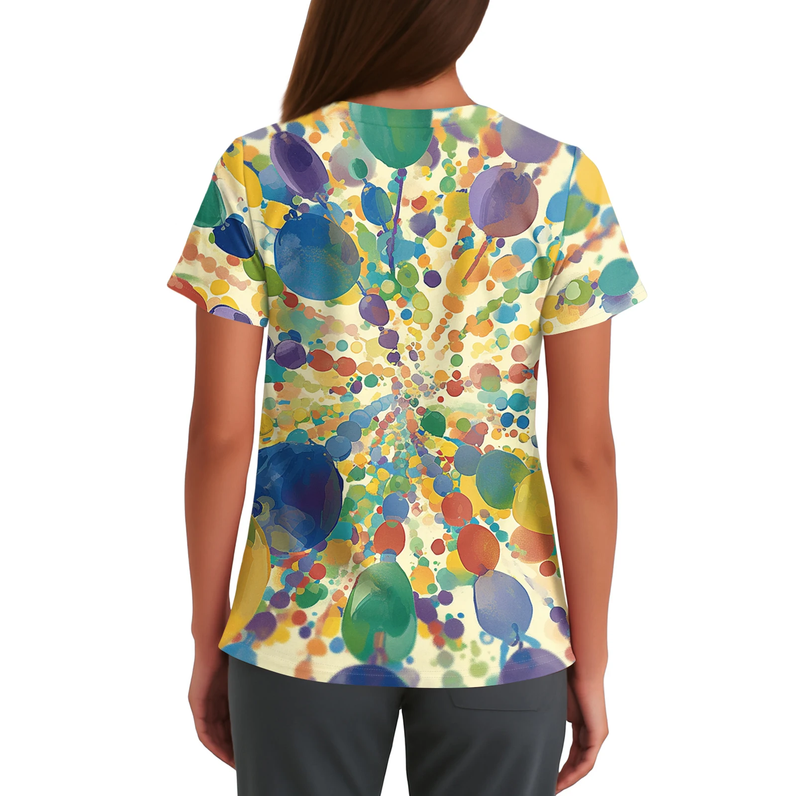 Carnaval Verpleegstersuniformen Polyestervezel Bedrukt Korte mouwen V-hals Tops Dames Bedrukt Zaktop Basic Trui Modieus Dagelijks