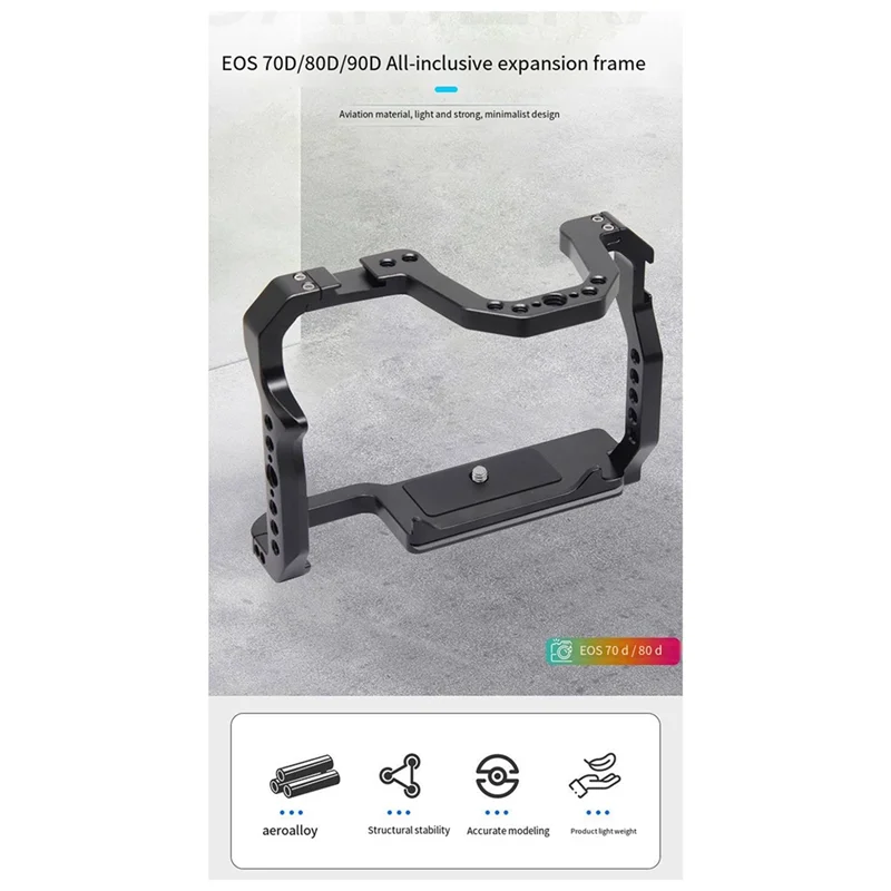 ABKI-Neue Aluminiumlegierung Kamerakäfig Rig mit Kaltschuh 1/4 3/8 Gewinde für Canon EOS 70D 80D 90D Schutzrahmen Fotografie