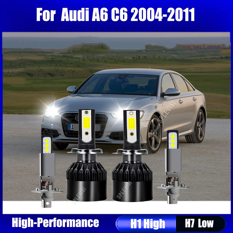 

H1 H7 LED White Headlight Bulbs High Low Beam- enhanced lighting width and range For Audi A6 C6 2004 2005 2006 2007 2008-2011