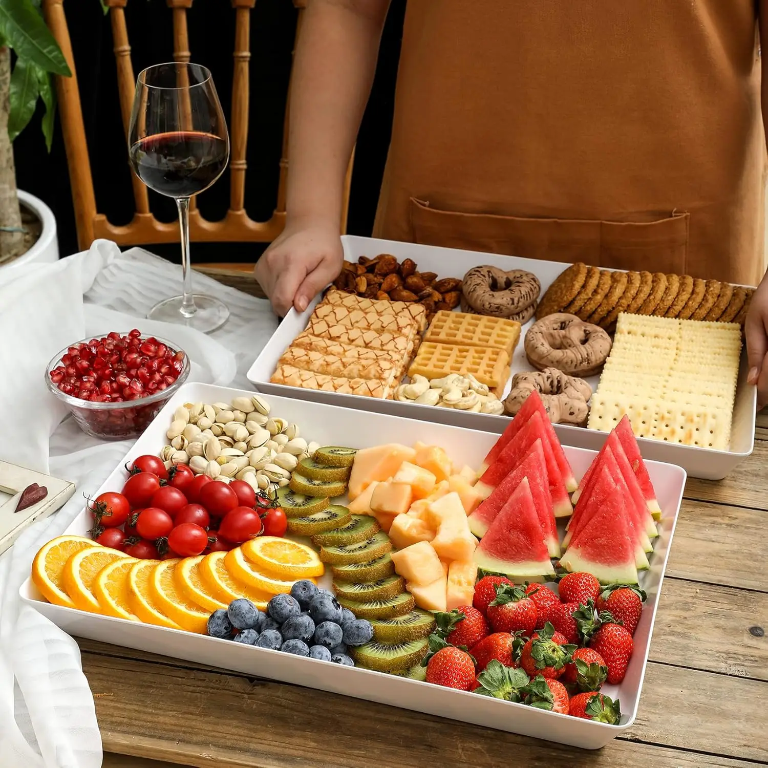 Multi pcs White Reusable Plastic Serving Platters for Cookie,Snack,Dessert,Party Food Display Stackable Kitchen CounterTop Tray